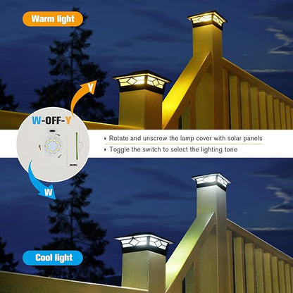 Solar Post Cap Lights Outdoor 12pack, Waterproof Solar Powered Deck Fence Post Lights for 4x4 Wood/Vinyl Posts, Solar Outdoor LED Light with Cool/Warm Lighting Decorate Garden Patio Porch…