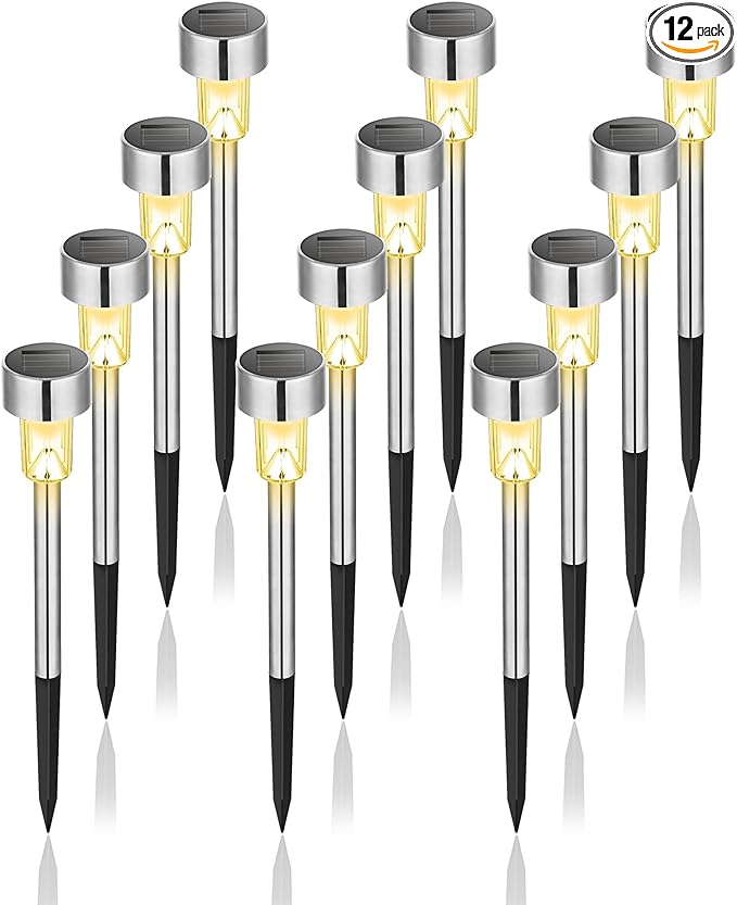 Warm White Solar Pathway Lights 12-Pack, Garden LED