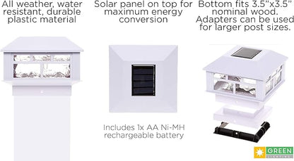 GreenLighting Modern Solar Post Cap Lights Fits 4x4 Wood, 5x5 PCV/Vinyl Outdoor Solar Powered Fence Light, Landscaping, Deck, Garden- Bright LED, Waterproof White 12 Pack