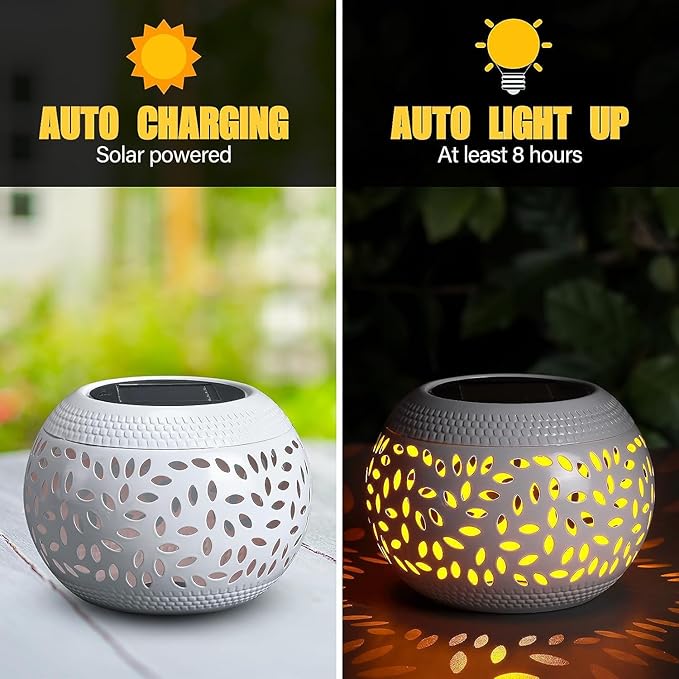 Solar Table Lanterns Outdoor Waterproof - 2 Pack LED Lamp White Metal Tabletop Light Solar Powered Decorative Lantern for Indoor Desk Bedroom Patio Garden Pathway Yard