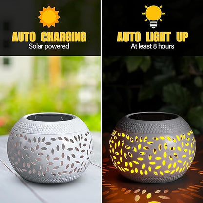 Solar Table Lanterns Outdoor Waterproof - 2 Pack LED Lamp White Metal Tabletop Light Solar Powered Decorative Lantern for Indoor Desk Bedroom Patio Garden Pathway Yard