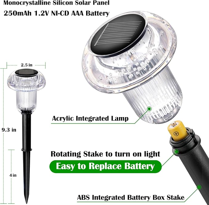 Solar Walkway Path Lights 8-Pack, Waterproof