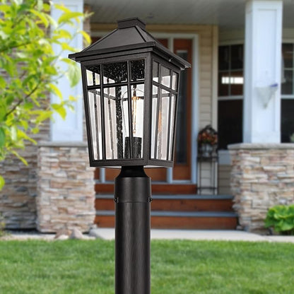 Darkaway Large Outdoor Post Lights Lamp Post Light Fixture, 17inch Waterproof Aluminum Post Lamp with Glass, Fence Deck Lighting for Garden, Patio, Pathway (Large，Black)