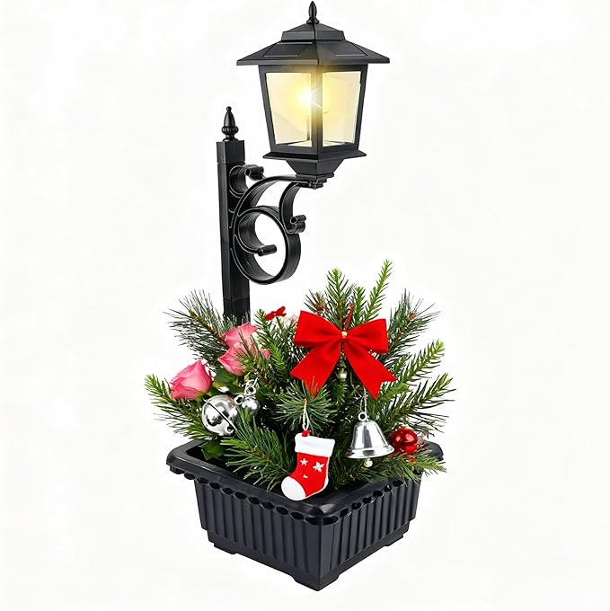 Solar Lamp Post Light with Planter, 2 in 1 Outdoor Flower Pots, 3000K Solar Lamps Outdoor Waterproof, Wall Mount or Freestanding for Garden, Patio, Yard, Front Porch, Back Door (Flowers not Included)