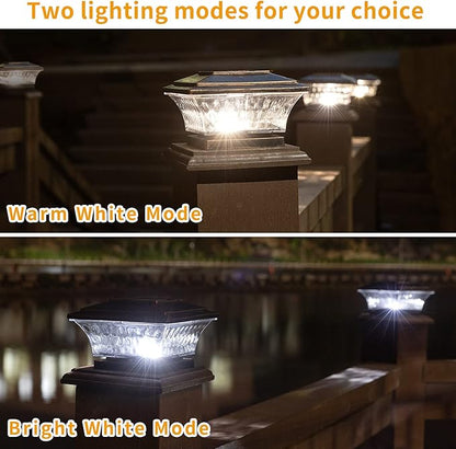 HUYIENO Solar Post Cap Lights Outdoor LED Lighting Deck Fence Cap Light Two Light Modes Warm White/Bright White Suitable for 4x4 Wooden Posts (Brushed Copper, 8pk)