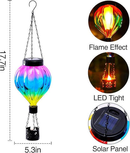 Hot Air Balloon Hanging Solar Lantern Outdoor Waterproof with Flickering Flame Gifts for Women Grandma Mom Glass Hanging Solar Lights Decorative for Outside Wall Front Porch Yard Garden Fence