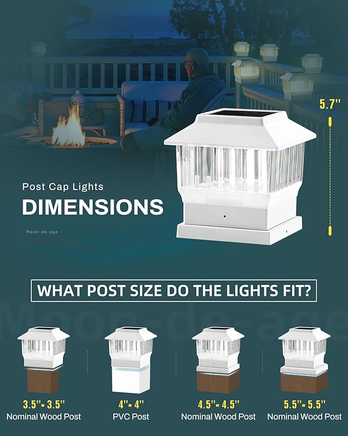 RGB&Warm Solar Post Cap Lights 50 Lumen, Outdoor 4x4 3.5x3.5 4.5x4.5 or 5.5x5.5 Led Fence Deck Patio Garden Post Lights for Christmas Halloween Parties(White, 4 Pack)