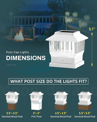 50 Lumen Solar Post Lights, 3 Modes Outdoor Deck Fence Post Cap Lights - 4x4 3.5x3.5 4.5x4.5 or 5.5x5.5, LED Landscaping Patio Garden Yard Decoration Waterproof (1 Pack, White)