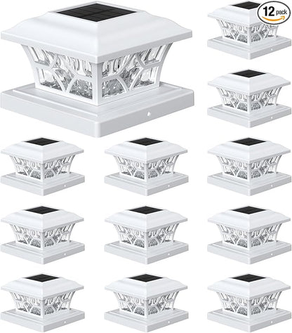 APONUO Solar Post Cap Lights 12 Pack with 1000mAh Battery - for 4x4 5x5 6x6 Fences, Larger Size & Longer Lasting, 2-Mode, IP64 Waterproof, for Deck Patio Yard (White)