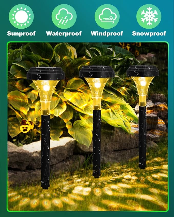 8-Pack Warm White Solar Path Lights, Outdoor Driveway LED