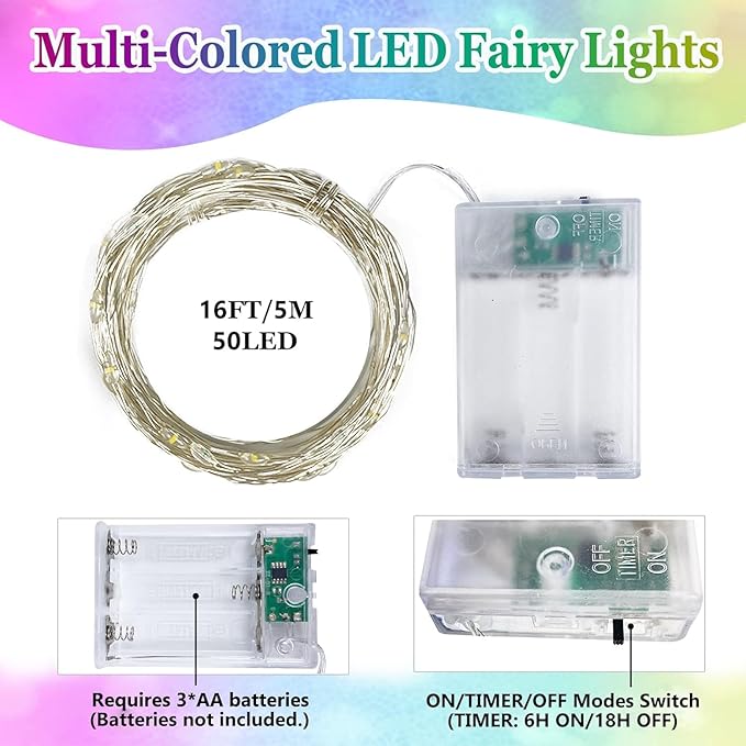16ft Christmas LED String Lights, Waterproof Timer Lights