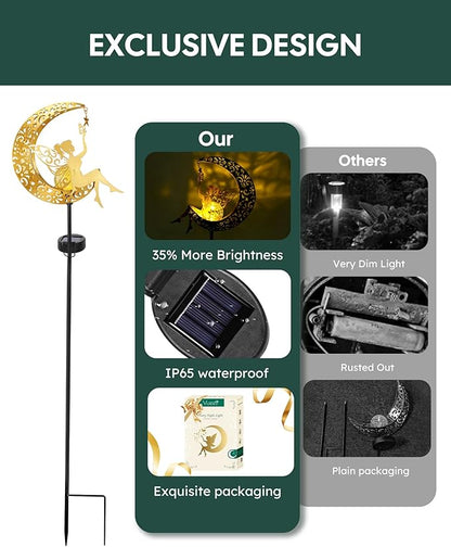 Solar Garden Statues Outdoor Decor, Fairy Moon Figurine Light Stake, Housewarming Ornament for Patio, Lawn, Yard, Pathway - Unique Gift Ideas for Gardening Mom Grandma