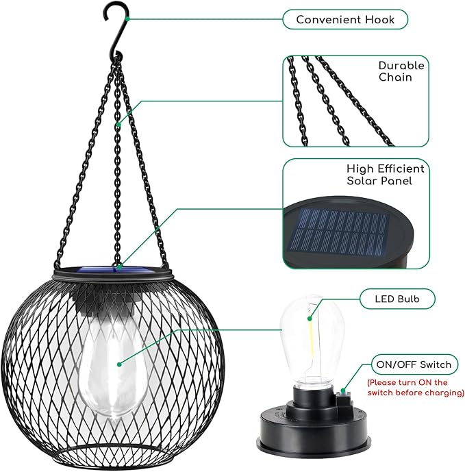 2-Pack Hanging Solar Outdoor Lanterns, Decorative Waterproof LED