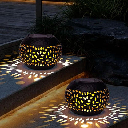 Solar Lanterns Waterproof Outdoor - 2 Pack Hollow Out Retro Metal Solar Lights, Unique Gardening Gifts for Women Mom, Outside Garden Yard Porch Lawn Indoor Tabletop Decorations