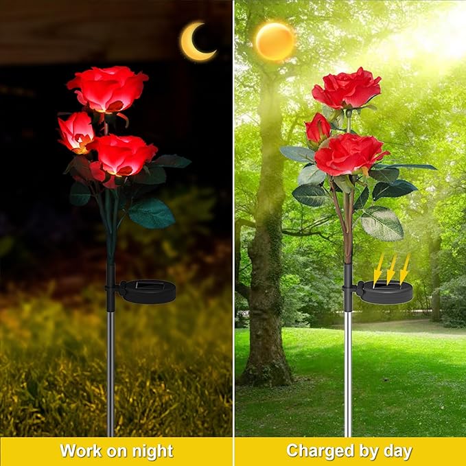 Anordsem Rose Lights Solar Powered for Women: Garden Light Waterproof for Yard Decorations Outdoor - Flower Lamp Colorful Lighting Cemetery Decor - Mother's Day Birthday Gifts for Mom Wife