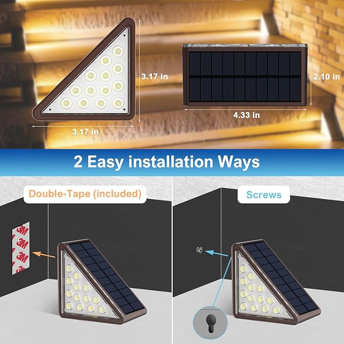 Brown Solar Step Light Outdoor Stair Lights, Deck Lights Outdoor Powered IP65 Waterproof, 3000K Warm White Solar Outdoor Step Light, Decor for Stair, Deck, Step,Porch and Outside Patio,12 Pack
