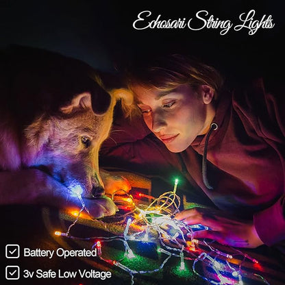 echosari Battery Christmas String Lights 100 LEDs Outdoor LED Fairy String Lights with Remote Button Cell(Dimmable, Timer, 8 Modes) - Multicolor
