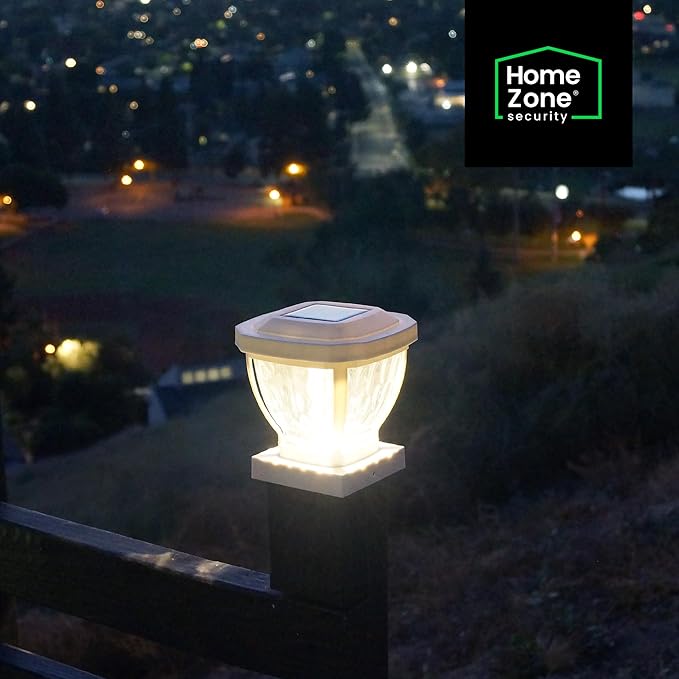 Home Zone Security Solar Post Cap Lights - Decorative Glass LED Outdoor 4x4 (3.5 x 3.5 in.) Post Lights, White (2-Pack)