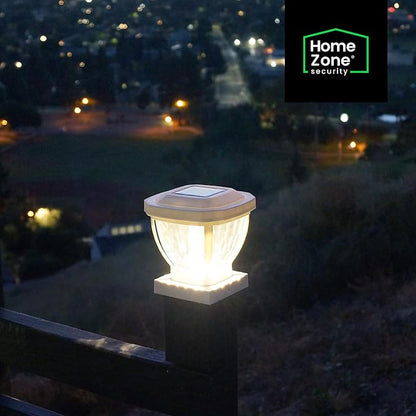 Home Zone Security Solar Post Cap Lights - Decorative Glass LED Outdoor 4x4 (3.5 x 3.5 in.) Post Lights, White (2-Pack)