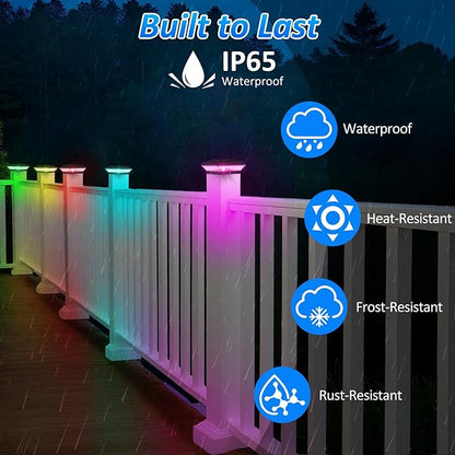 T-SUN Solar Post Cap Lights with Auto-Change Colors- for Wooden (4x4/6x6) & Vinyl (4x4/5x5) Posts | Weatherproof Outdoor Solar Fence Post Lights for Deck, Porch, Garden & Stairs(24-Pack,RGB)