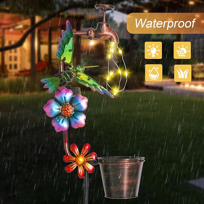Bshine Solar Garden Lights Outdoor Decorative - Hummingbird Solar Stake with Faucet Pathway Lights for Garden, Yard Outdoor Decorative