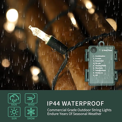 LAMPHOME Christmas Lights 6 Pack 18 Feet 50 LED Warm White Mini String Light with 8 Modes Waterproof Tree for Xmas Outdoor Holiday Party Garden Decor, Warm White