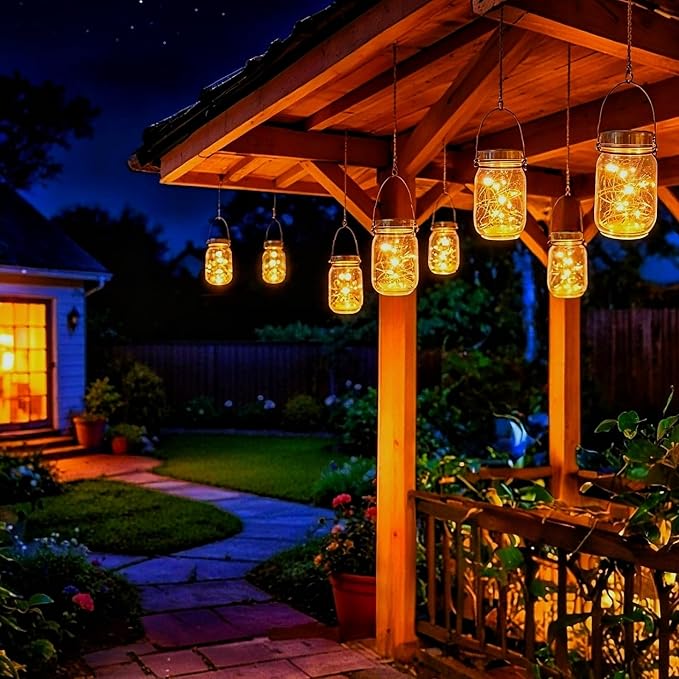 Cooo Gift for him her 9 Pack Solar Lanterns Outdoor Waterproof Upgraded Crystal Glass Solar Mason Jar Lights 30 LED 215% Larger SolarPanel, Anti-Rust Lid Hanging Outdoor Lanterns for Patio Garden