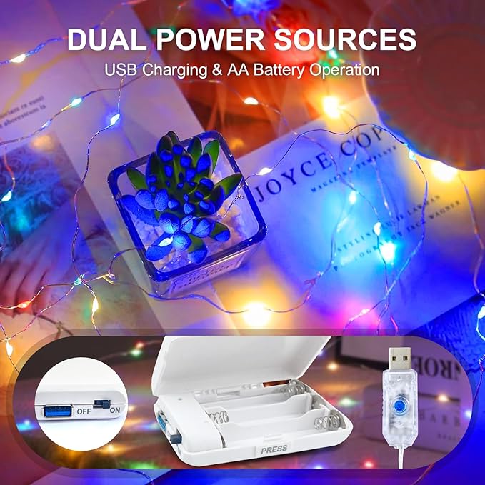 2-Pack 50 LED Christmas Twinkle Lights, 16ft Waterproof for Porch