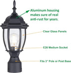 Outdoor Post Lighting Fixture, Black Weatherproof Post Light