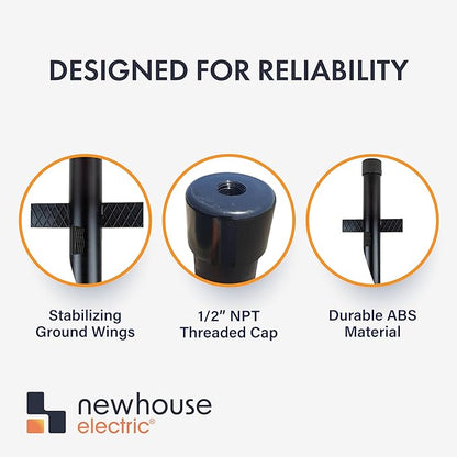 Newhouse Lighting MPOST17 2.5-Inch Outdoor Mounting Post with Cap and Stabilizing Wings for Landscape Flood Lights, Black, 17.63