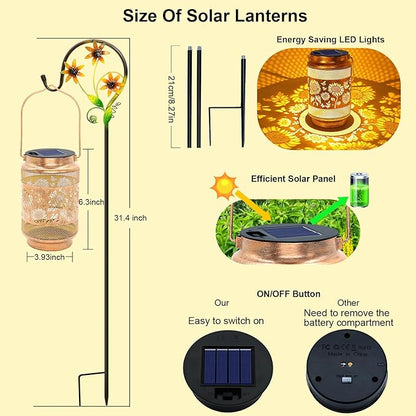 2 Pack Sunflower Solar Lanterns Outdoor Waterproof Solar Garden Decor, Birthday Gifts for Women Mom Grandma, Metal Hanging Lights with Shepherd Hook for Outside Yard Patio Pathway Backyard