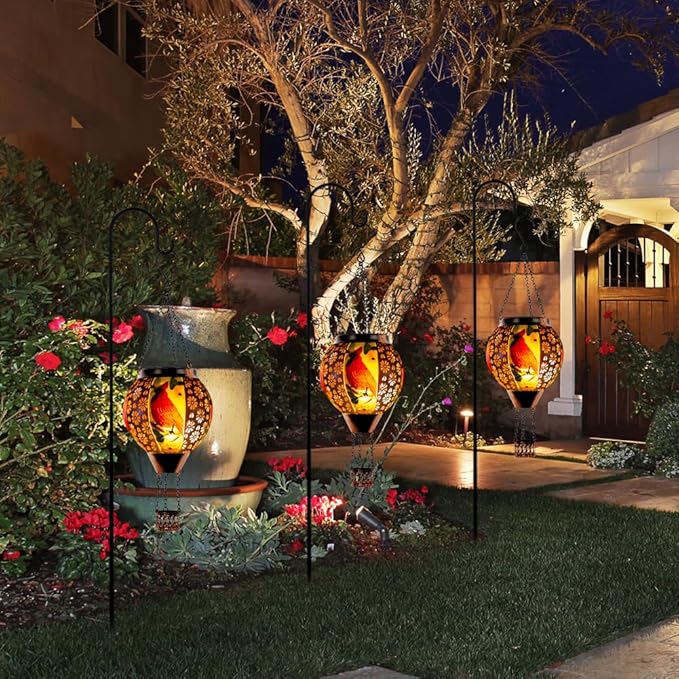 DREAMSOUL Cardinal Hot Air Balloon Solar Lantern, Metal Solar Lantern with Flickering Flame, Solar Lanterns Outdoor Waterproof for Lawn Patio Decor