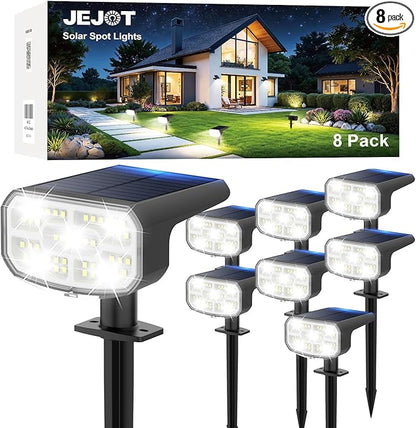 Solar Lights Outdoor Waterproof IP65, Super Bright LED,Cool Light 2 Lighting Modes Selectable, Solar Powered Yard Garden Solar Spot Lights for Outside Landscape Auto On/Off -8 Pack