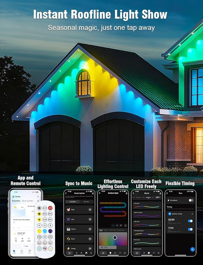 Permanent Outdoor Lights 150FT RGBIC LED Smart LED Lights, App/Remote Control IP68 Waterproof for Holiday Decor, 50 Scene Modes, DIY Lights Lighting Timing for Christmas Halloween Party M2