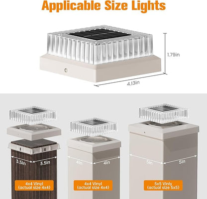 APONUO Solar Post Cap Lights, 12-Pack Fence Post Solar Lights with 20 Lumens 3-Sided Panoramic Glow, IP65 Waterproof Fence, Deck, Patio, Garden Decor, Easy No-Tool Install for 4x4 5x5 Posts, White