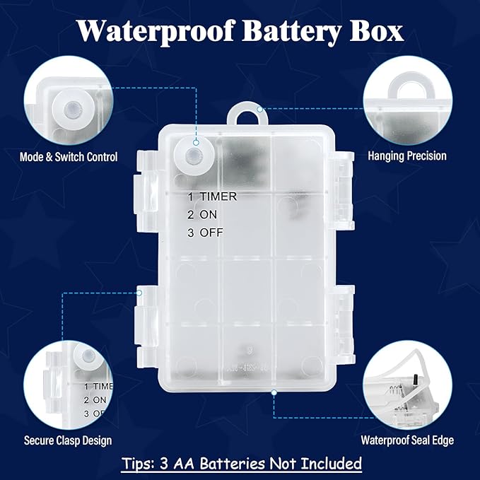 Red White and Blue Lights Battery Operated, 4th of July Lights with Timer Outdoor Waterproof 9.8ft 30 LED for 4th of July Independence Day Decorations Garland Party Garden