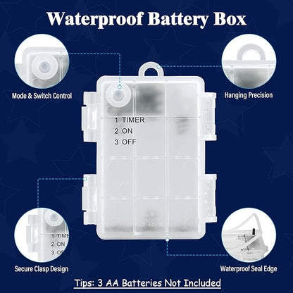 Red White and Blue Lights Battery Operated, 4th of July Lights with Timer Outdoor Waterproof 9.8ft 30 LED for 4th of July Independence Day Decorations Garland Party Garden