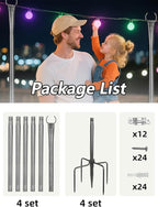 4-Pack 10ft Metal Light Poles for Backyard, Heavy-Duty