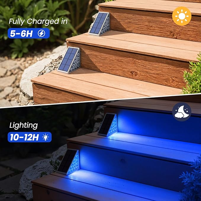 NIORSUN Solar Step Lights,12 Pack Blue LED Outdoor Step Lights, Stair Lights Outdoor for Patio, Fence, Yard, Walkway, Solar Powered Auto On/Off, IP67 Waterproof, Easy Install