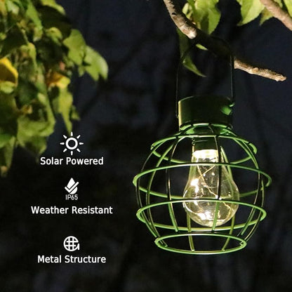 2 Pack Solar Lanterns Outdoor Hanging Lights, Metal Solar Lantern Outdoor Waterproof Auto On/Off Solar Light for Patio Backyard Pathway Porch, Green