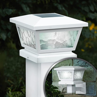 Classy Caps Fairmont Solar Post Cap, FS100W, White - High Performance, Energy Efficient, Weather-Resistant, Durable, Easy Installation, Adapters for 5"x5", 4"" x4, 3.5"x3.5" Posts, Wall/Post Mount
