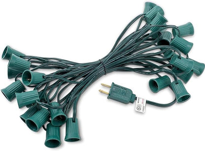 25 ft C9/e17 Ul Listed String Light Cord Wire Spool, Christmas C9 Light Wire Stringer Strand Set for Outdoor Patio Xmas Tree Roofline, 12 Spacing, Green