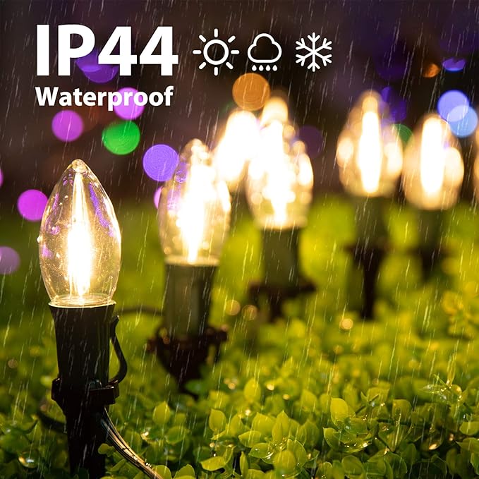 Brightown C9 Christmas Lights Outdoor, 4 Packs Total 103 Ft Christmas Pathway Lights with 80 LED Bulbs and Stakes, Connectable Outdoor Christmas Decorations Yard Walkway Sidewalk Holiday, Warm White