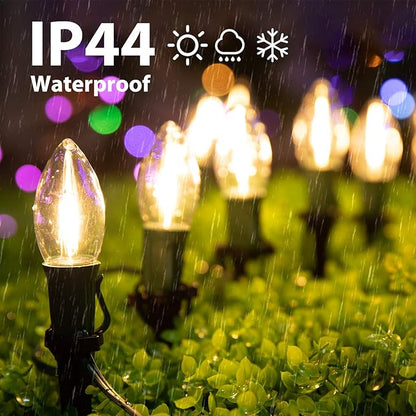 Brightown C9 Christmas Lights Outdoor, 4 Packs Total 103 Ft Christmas Pathway Lights with 80 LED Bulbs and Stakes, Connectable Outdoor Christmas Decorations Yard Walkway Sidewalk Holiday, Warm White