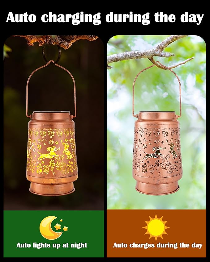Dachshund Gift Solar Lantern - Metal Animal Hanging Lights Outdoor Hollowed Lighting Lamp Decor for Garden Patio Lawn Balcony Porch Wall Birthday Gifts for Women Mom Grandma Dogs Lover