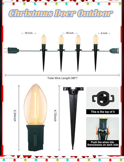 C9 LED Christmas Pathway Lights, 38FT Outdoor Warm White Pathway Markers Lights with 25 Stakes, Connectable Waterproof Outside Christmas Decorations for Xmas Party Decor Patio Yard Lawn, Garden