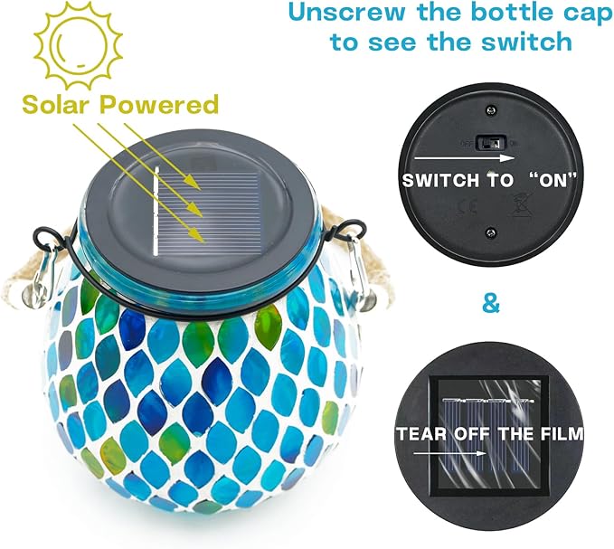 Mosaic Solar Hanging Lanterns 2-Pack, Rustic Backyard Decor