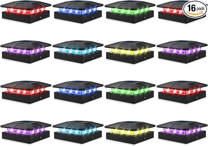 16-Pack Solar Post Cap Lights, RGB Waterproof