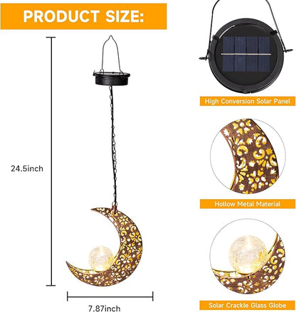 Hanging Solar Lights Outdoor Decor,Moon Garden Statues Decorative Waterproof Metal Figurines Lamp Outside Yard Decorations,Unique Ideas Birthday Gifts for Women Mom Mothers Day Fairy Accessories