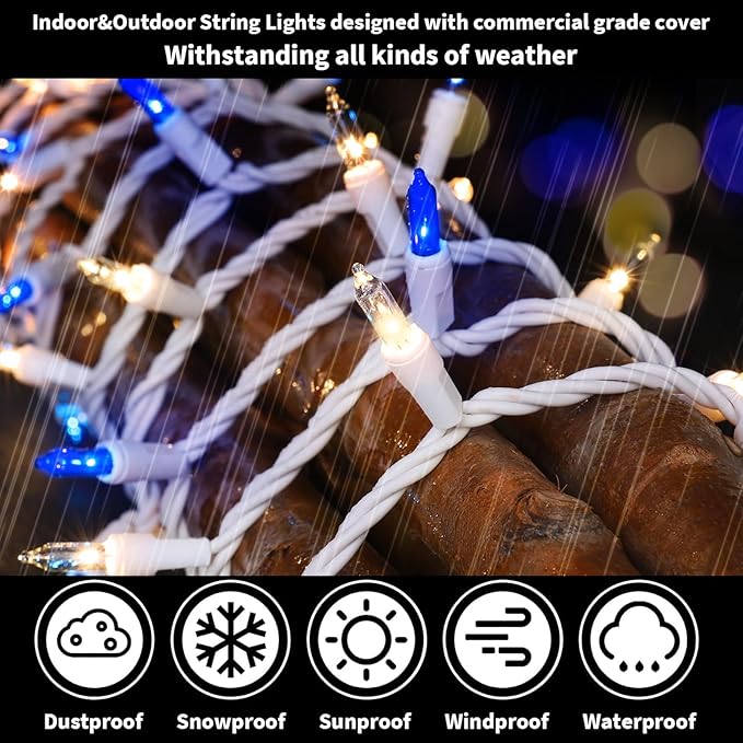 LAMPHOME Blue Clear Christmas String Lights, 100 ct 20FT Incandescent Mini Fairy Lights Set, UL Certified White Wire Lights for Indoor Outdoor Halloween Holiday Home Xmas Tree Patio Décor